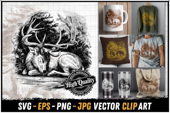 Download Mejestic Vintage Deer in Nature SVG - Nature svg Collection