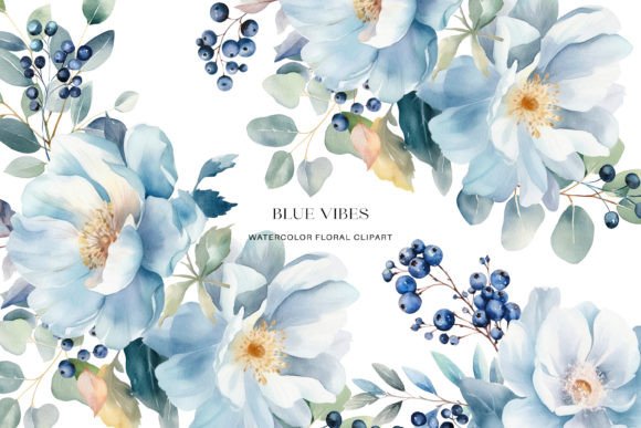 Download Watercolor Blue Winter Floral Clipart - Floral Collection
