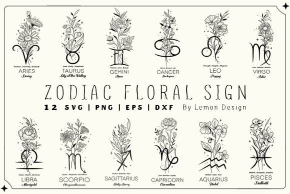 Download Zodiac Sign Floral SVG Design Bundle - Floral Collection